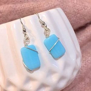 Aqua wire wrapped earrings